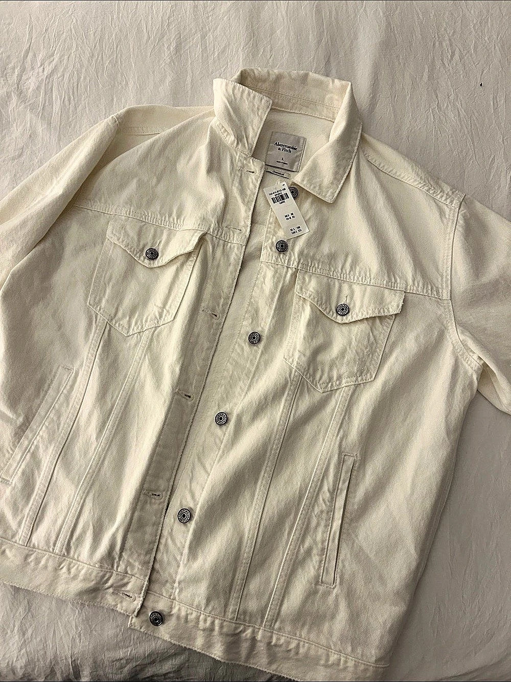 Abercrombie & Fitch Oversized Denim Trucker Jacket Cream Medium